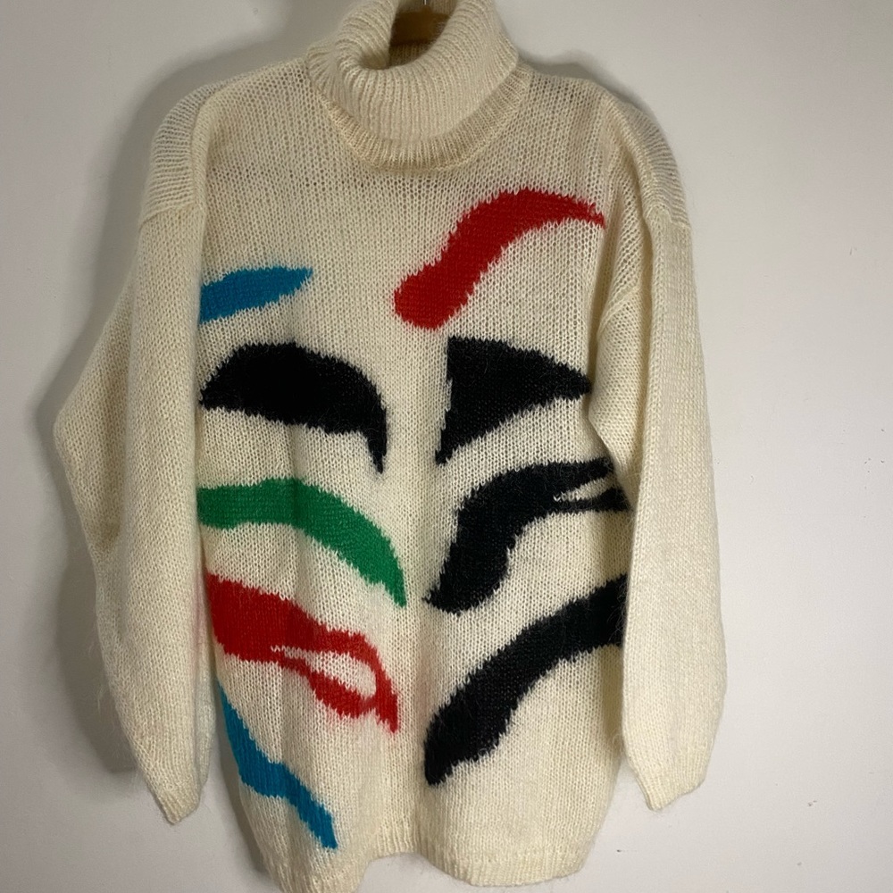 Vintage Designer Originals Mohair Sweater Geometric Turtleneck Pop Art 80s 90s - Picture 6 of 6